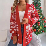 Nouveau pour femmes Automne et hiver Noël Poche de cerf Cardigan à manches longues Pull Veste Manches lanterne Vêtements lâches pour femmes de