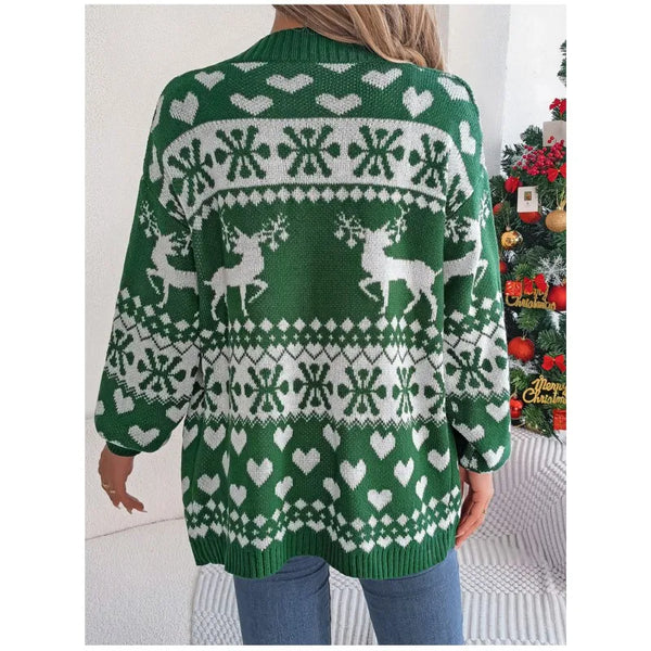 Nouveau pour femmes Automne et hiver Noël Poche de cerf Cardigan à manches longues Pull Veste Manches lanterne Vêtements lâches pour femmes de